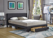 PU Leather Upholstered Bed with Wing Headboard and Drawer on Footboard- Black #175370