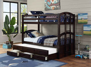 Solid Wood Single Over Single Bunk Bed with Single Trundle- Espresso Color #171840