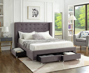 Velvet Wing Bed with Button Tufted Headboard with Chrome Legs- Grey Color #175320