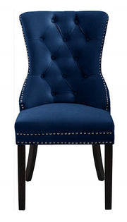 Modern Velvet Dining Chair with Black Wooden Legs and Chrome Locker Two in a Box- Blue Color #171222