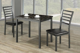 Marble Top with Metal Legs Table with PU Leather Upholstered Chairs Dining Set- Black