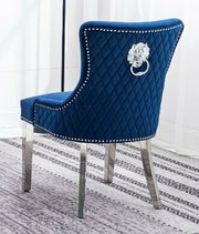 Modern Velvet Dining Chairs with Chrome Finish Legs Two in a Box- Blue Color #171252