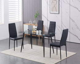 Tempered Glass Table with PU Leather Chairs 5Pcs Dining Set #175030