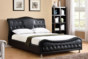 PU Leather Upholstered Bed with Crystal Tufted Headboard and Footboard and Chrome Legs- Black Color #175830