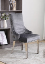 Modern Velvet Dining Chairs with Chrome Finish Legs Two in a Box- Grey Color #171280