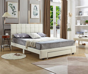 PU Leather Upholstered Bed with Drawer on Footboard- White #175492