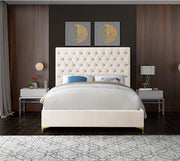 Velvet Platform Bed Tufted Headboard with Chrome and Gold Legs- Beige Color #175642