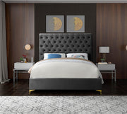 Velvet Platform Bed Tufted Headboard with Chrome and Gold Legs- Grey Color #175640