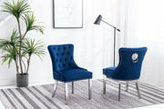 Modern Velvet Dining Chairs with Chrome Finish Legs Two in a Box- Blue Color #171252