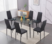 Tempered Glass Table with PU Leather Chairs 7Pcs Dining Set #175031