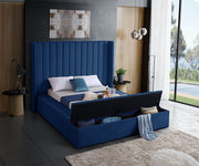 Velvet Wing Bed Channel Tufted Headboard with Storage- Blue Color #175721