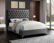 Velvet Platform Bed Tufted Headboard with Chrome and Gold Legs- Grey Color #175640