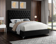 Velvet Platform Bed Tufted Headboard with Chrome and Gold Legs- Black Color #175643