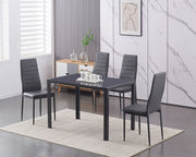 5Pcs Tempered Glass Table with Leather Chairs Dining Set- Grey Chairs