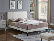 PU Leather Bed with Vertical Tufted Headboard- White Color #175362