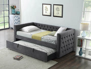 Velvet Fabric Button Tufted Day Bed with Underneath Trundle Bed in Single Size #17305