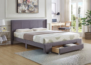 Fabric Upholstered Wing Bed with Drawer on Footboard- Grey #175373