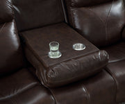 Genuine Leather Match Power Recliner Set - Brown #178019