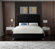 Velvet Platform Bed Tufted Headboard with Chrome and Gold Legs- Black Color #175643