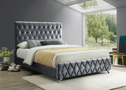 High Headboard Velvet Upholstered with Button Tufted with Chrome Legs Bed- Grey Color #175670