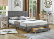 PU Leather Upholstered Bed with Drawer on Footboard- Grey #175491