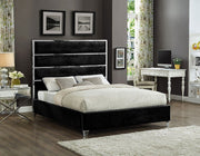 High Headboard Velvet Upholstered Bed with Chrome Finish Legs- Black Color #175881