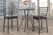 Marble Top with Metal Legs Table with Metal Pub Height Chairs Pub Set- Grey