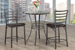 Marble Top with Metal Legs Table with Metal Pub Height Chairs Pub Set- Grey