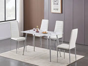 5Pcs Marble Glass Table with Leather Chairs Dining Set- White Chairs