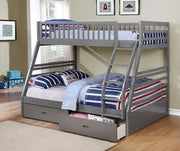 Solid Wood Single Over Double Bunk Bed with two Drawers- Grey Color #17117