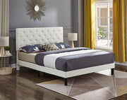 PU Leather Platform Bed with Button Tufted Headboard- White Color #175382