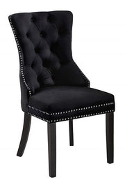Modern Velvet Dining Chair with Black Wooden Legs and Chrome Locker Two in a Box- Black Color #171221