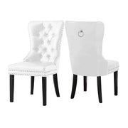 Modern PU Leather Deep Tufted Chair with Black Wooden Legs Two in a Box- White Color #171151