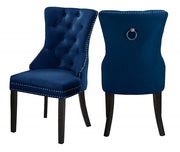 Modern Velvet Dining Chair with Black Wooden Legs and Chrome Locker Two in a Box- Blue Color #171222
