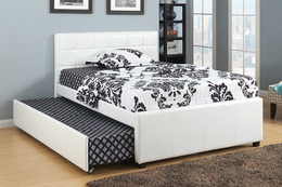 PU Leather Day Bed with Underneath Trundle Bed- White #17124