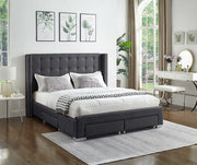 Fabric Wing Bed with Button Tufted Headboard with Chrome Legs- Grey Color #175327