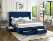 Velvet Wing Bed with Button Tufted Headboard with Chrome Legs- Blue Color #175321