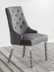 Modern Velvet Dining Chairs with Chrome Finish Legs Two in a Box- Grey Color #171250