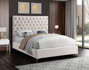 Velvet Platform Bed Tufted Headboard with Chrome and Gold Legs- Beige Color #175642