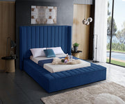 Velvet Wing Bed Channel Tufted Headboard with Storage- Blue Color #175721