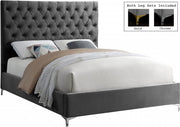 Velvet Platform Bed Tufted Headboard with Chrome and Gold Legs- Grey Color #175640