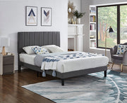 PU Leather Bed with Vertical Tufted Headboard- Grey Color #175361