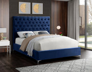 Velvet Platform Bed Tufted Headboard with Chrome and Gold Legs- Blue Color #175641
