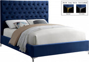 Velvet Platform Bed Tufted Headboard with Chrome and Gold Legs- Blue Color #175641