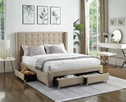 Fabric Wing Bed with Button Tufted Headboard with Chrome Legs- Beige Color #175328