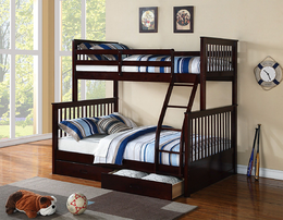 Solid Wood Single Over Double Bunk bed With/Without Drawers- Espresso Color #17122E