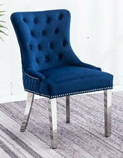 Modern Velvet Dining Chairs with Chrome Finish Legs Two in a Box- Blue Color #171252