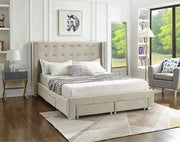 Velvet Wing Bed with Button Tufted Headboard with Chrome Legs- Beige Color #175322