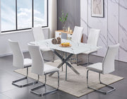 Marble Glass Table with leather Rocking Chairs Dining Set- White Chairs #171878