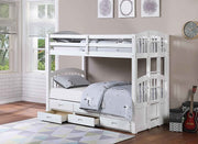 Solid Wood Single Over Single Bunk Bed with Single Trundle- White Color #171842